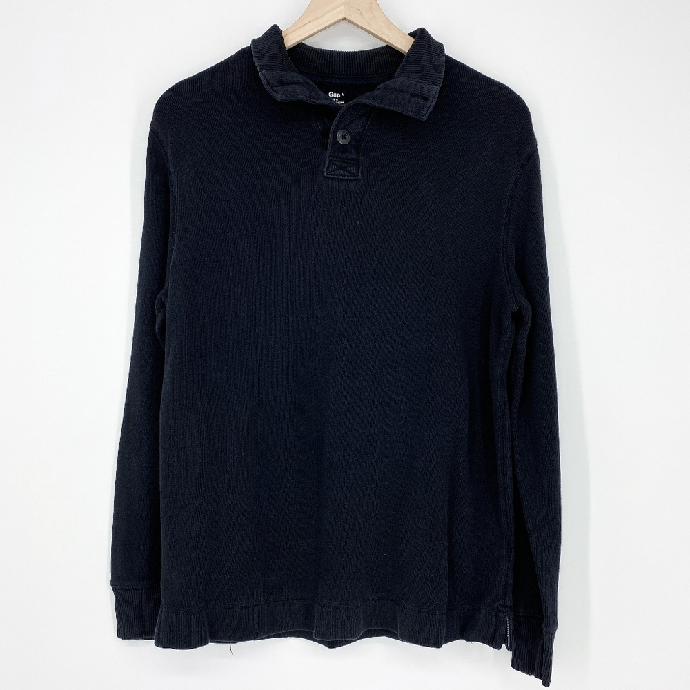 Gap Polo Sweater Long Sleeve Pullover Dark Navy Blue 100% Cotton Men's Medium